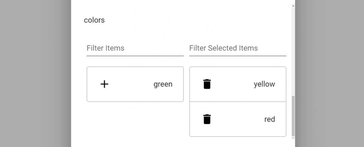 Mea Material Dual Listbox